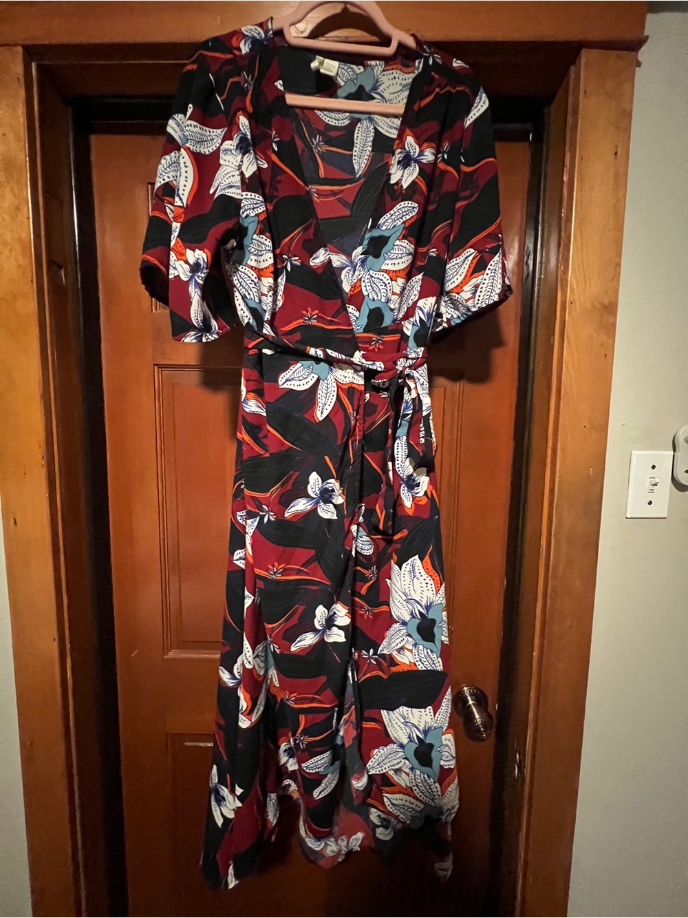 Floral Wrap Maxi Dress in Black and Red - Brand Unspecified